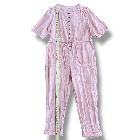 Madewell Linen Blend Button Front Jumpsuit Pink Short Sleeve Pockets Women’s XL - Picture 4 of 12